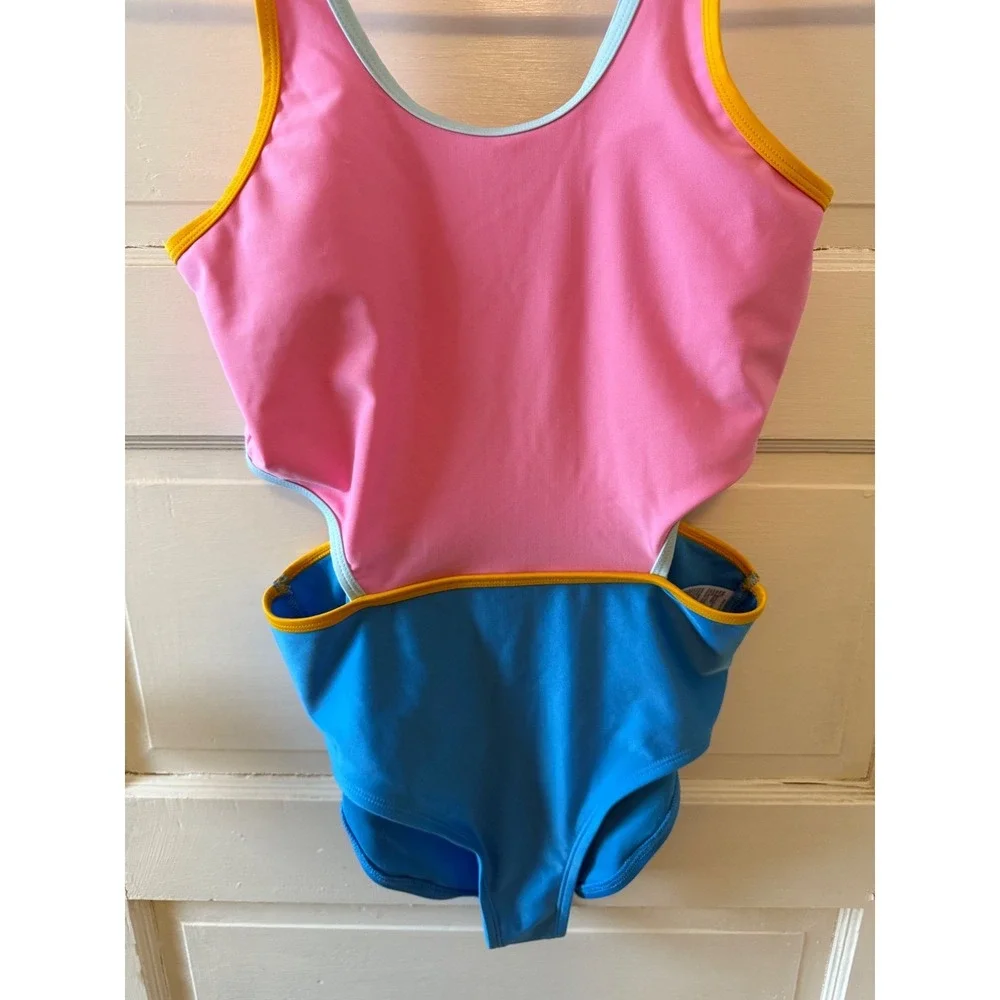 DSG Kids Colorblock Cutout One Piece Swimsuit‎ Pink Blue Yellow Size XL